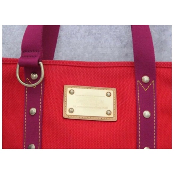 ✨Authentic Vintage LOUIS VUITTON MM Canvas Red Canvas Tote Shoulder Bag - Picture 3 of 11
